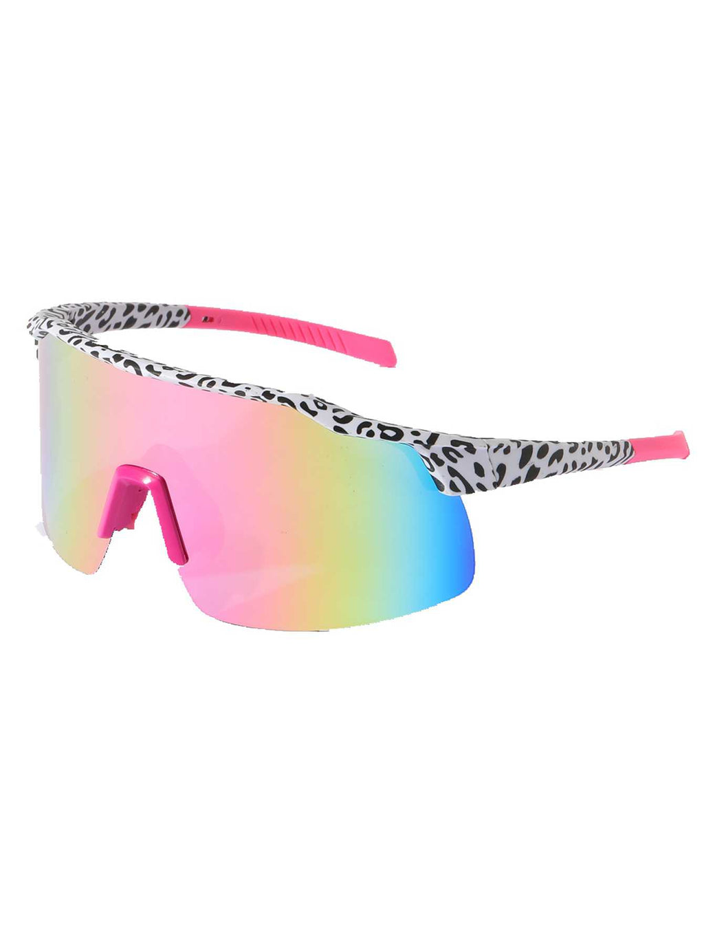 POLASUP Cycling Series YG90562 Leopard Print Frameless Sunglasses, Pink Mirrored Gradient Lens, UV400 Protection Sport Sunglasses for Men Women, Oversized Cycling Shades for Outdoor Activities