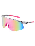 POLASUP Cycling Series YG90562 Leopard Print Frameless Sunglasses, Pink Mirrored Gradient Lens, UV400 Protection Sport Sunglasses for Men Women, Oversized Cycling Shades for Outdoor Activities
