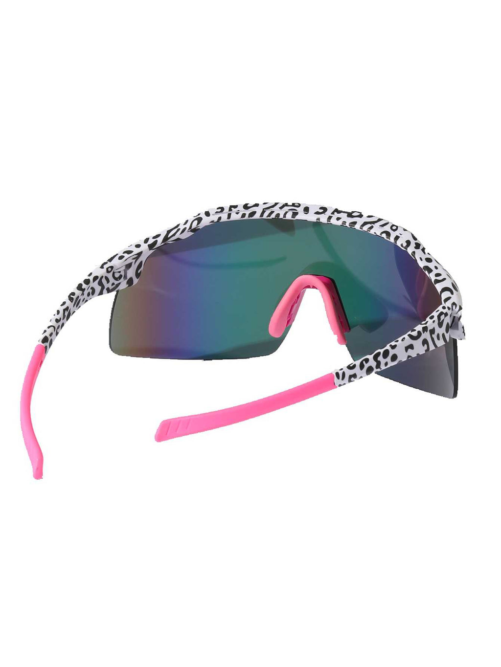 POLASUP Cycling Series YG90562 Leopard Print Frameless Sunglasses, Pink Mirrored Gradient Lens, UV400 Protection Sport Sunglasses for Men Women, Oversized Cycling Shades for Outdoor Activities