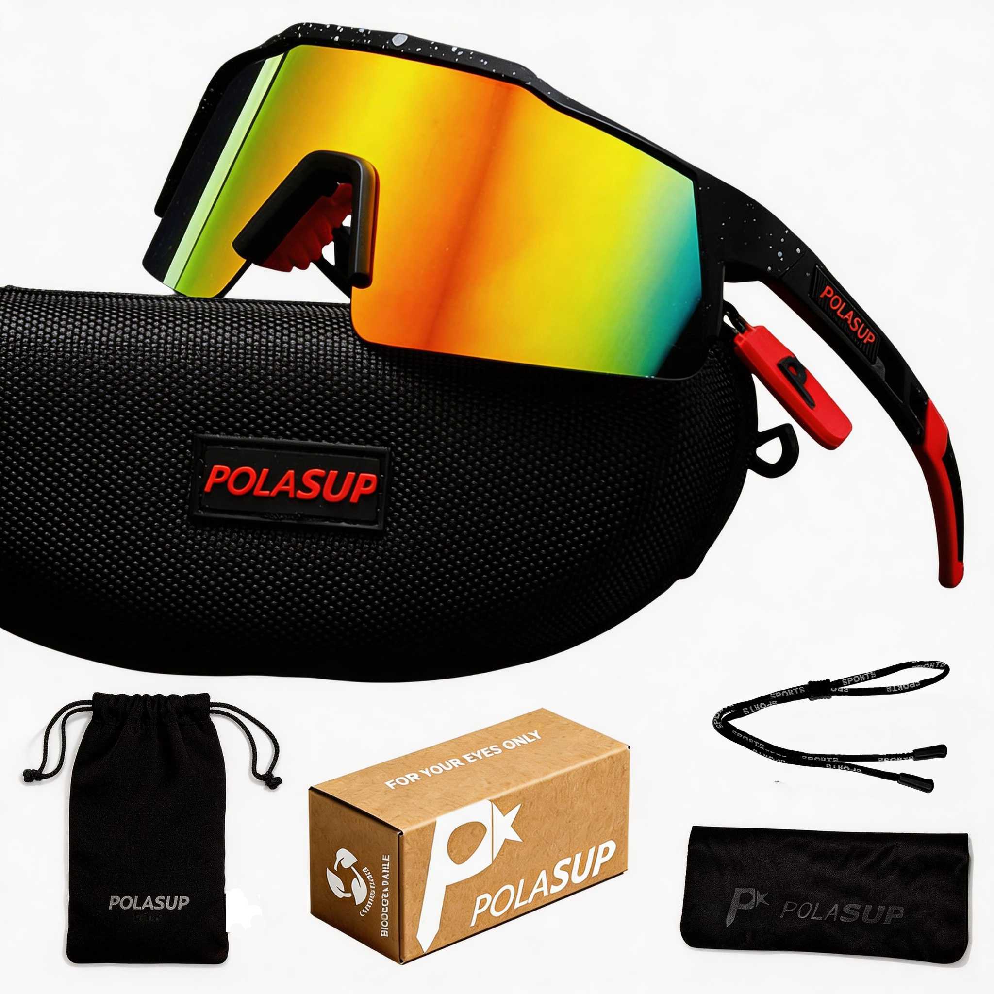 POLASUP Cycling Series 22131 Sports Sunglasses for Men Women, UV400 Protection, Ideal for Cycling, Running, Baseball, Outdoor Activities with Hard Case
