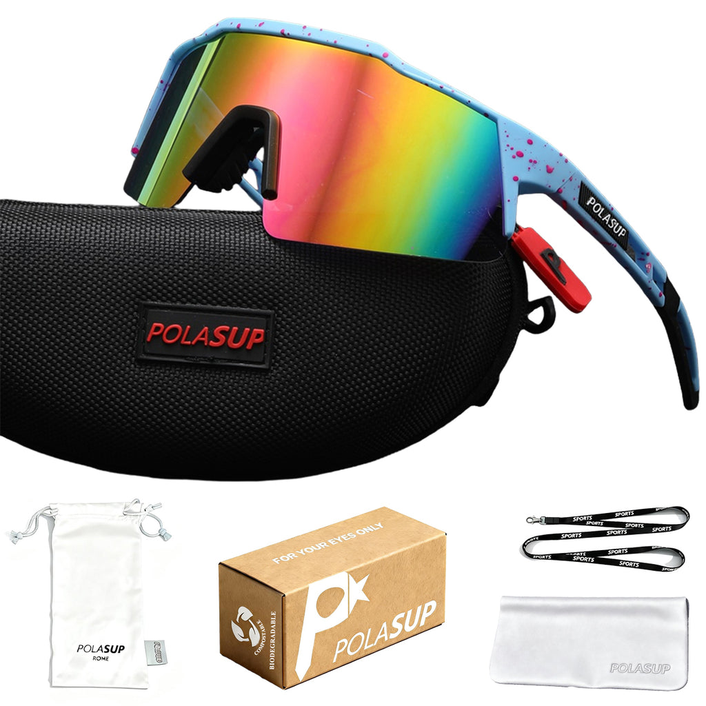 POLASUP Cycling Series 22131 Sports Sunglasses for Men Women, UV400 Protection, Ideal for Cycling, Running, Baseball, Outdoor Activities with Hard Case