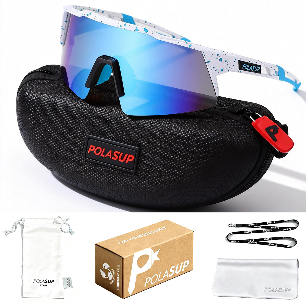 POLASUP Cycling Series 22131 Sports Sunglasses for Men Women, UV400 Protection, Ideal for Cycling, Running, Baseball, Outdoor Activities with Hard Case