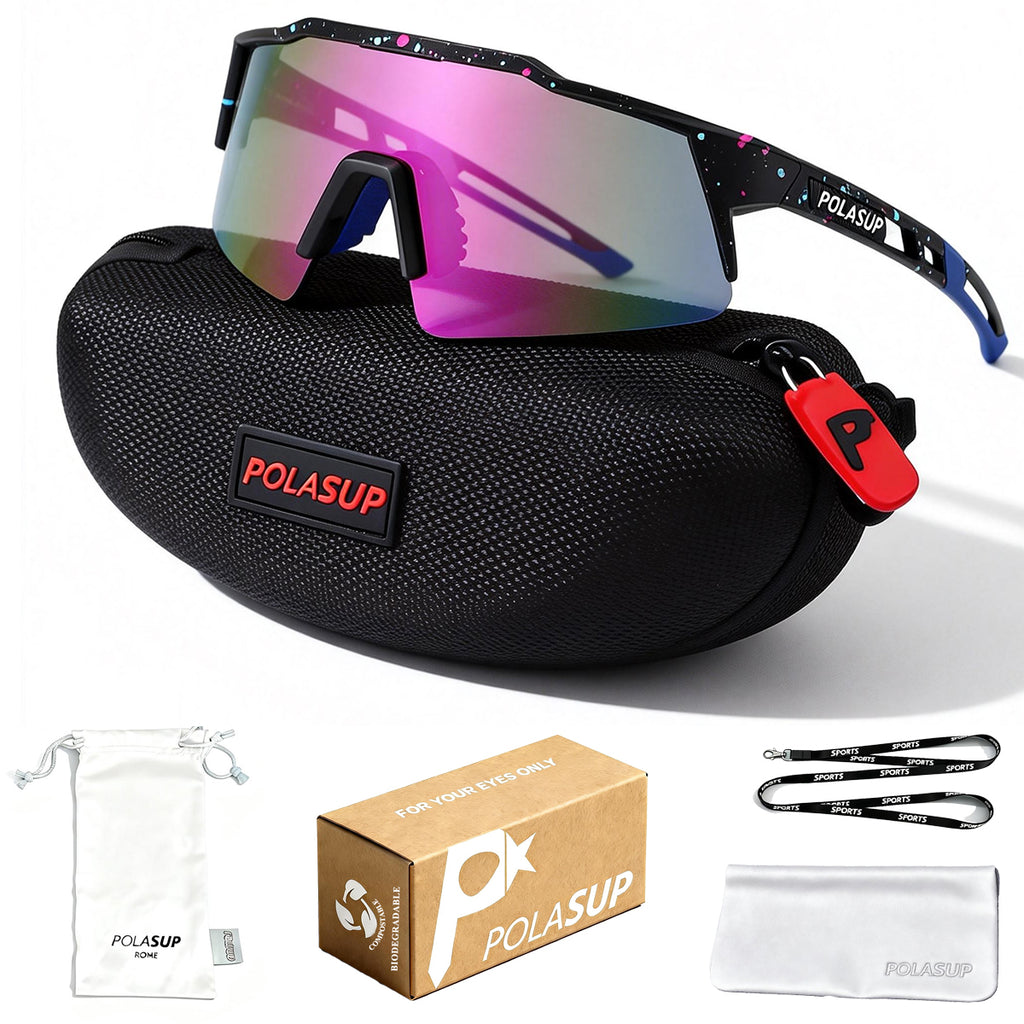 POLASUP Cycling Series 22131 Sports Sunglasses for Men Women, UV400 Protection, Ideal for Cycling, Running, Baseball, Outdoor Activities with Hard Case