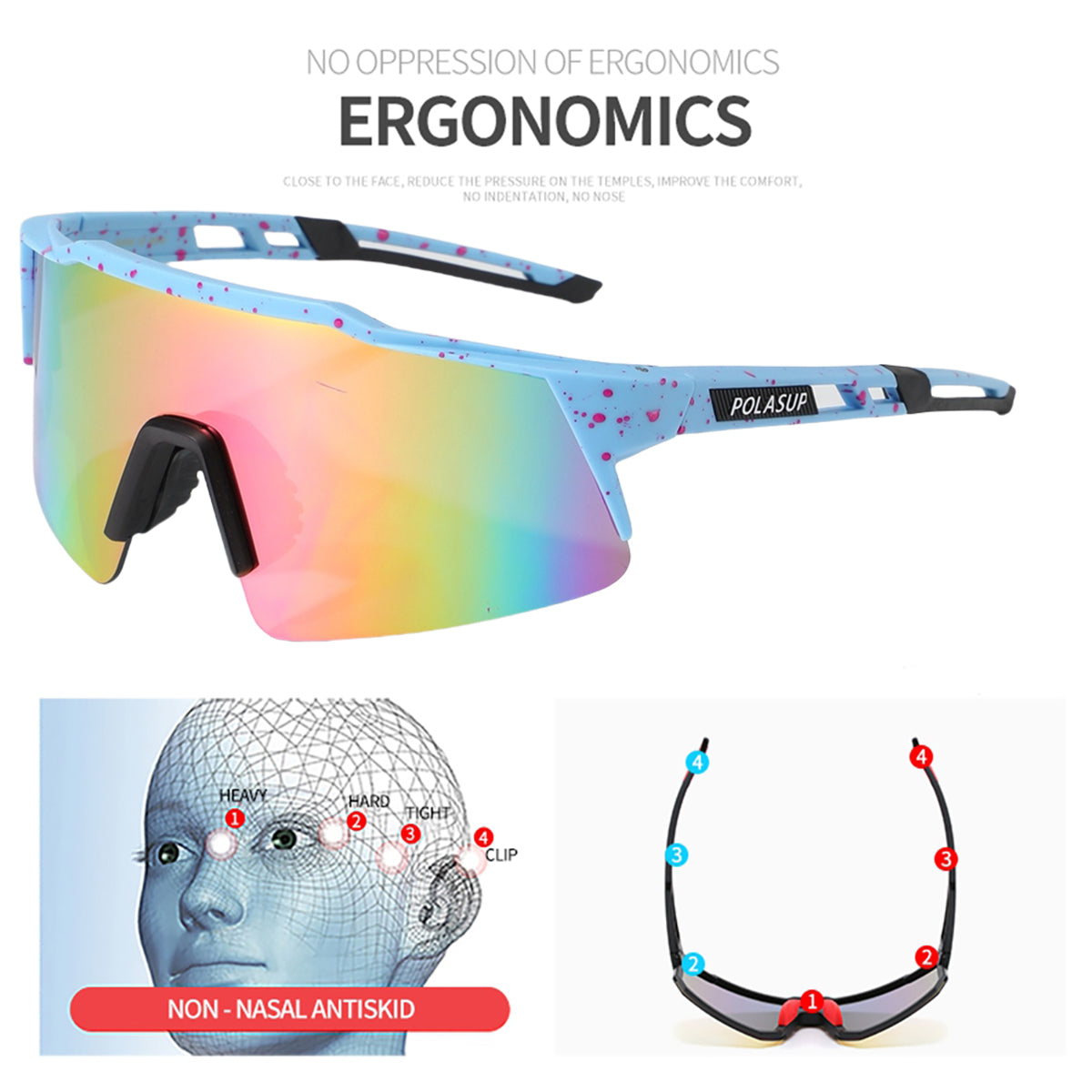 POLASUP Cycling Series 22131 Sports Sunglasses for Men Women, UV400 Protection, Ideal for Cycling, Running, Baseball, Outdoor Activities with Hard Case