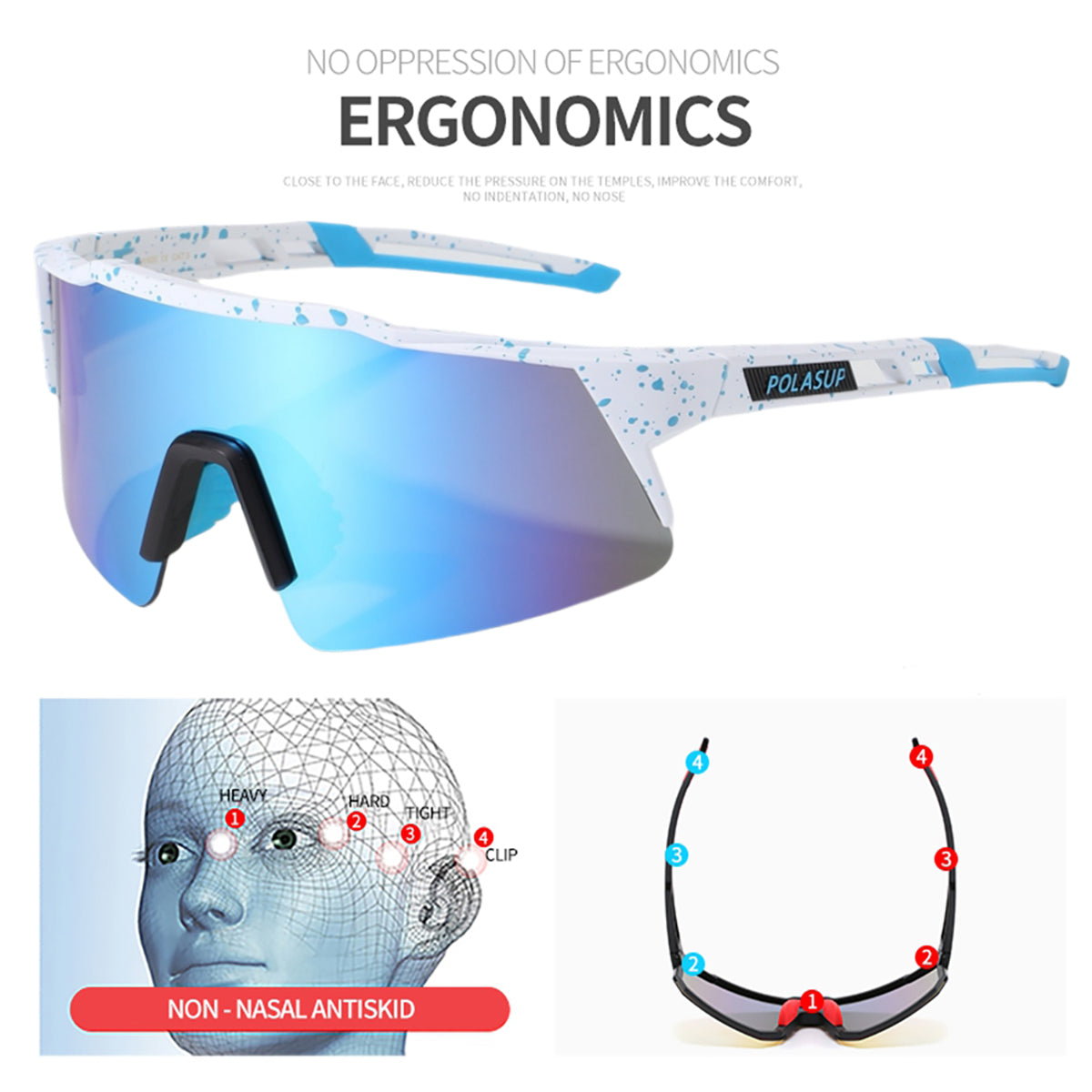 POLASUP Cycling Series 22131 Sports Sunglasses for Men Women, UV400 Protection, Ideal for Cycling, Running, Baseball, Outdoor Activities with Hard Case