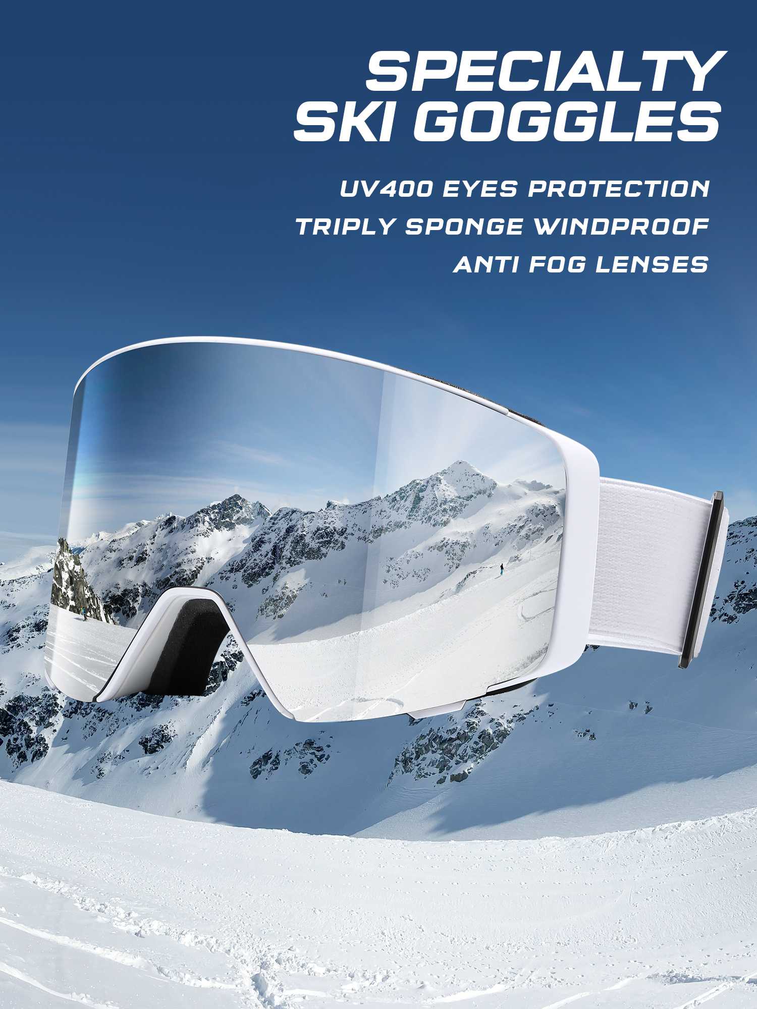 POLASUP Mountain Series 3067 Ski Goggles for Men Women, UV400 Eye Protection, Triple Sponge Windproof Design, Anti-Fog Lenses for Snowboarding & Winter Sports with Carrying Pouch
