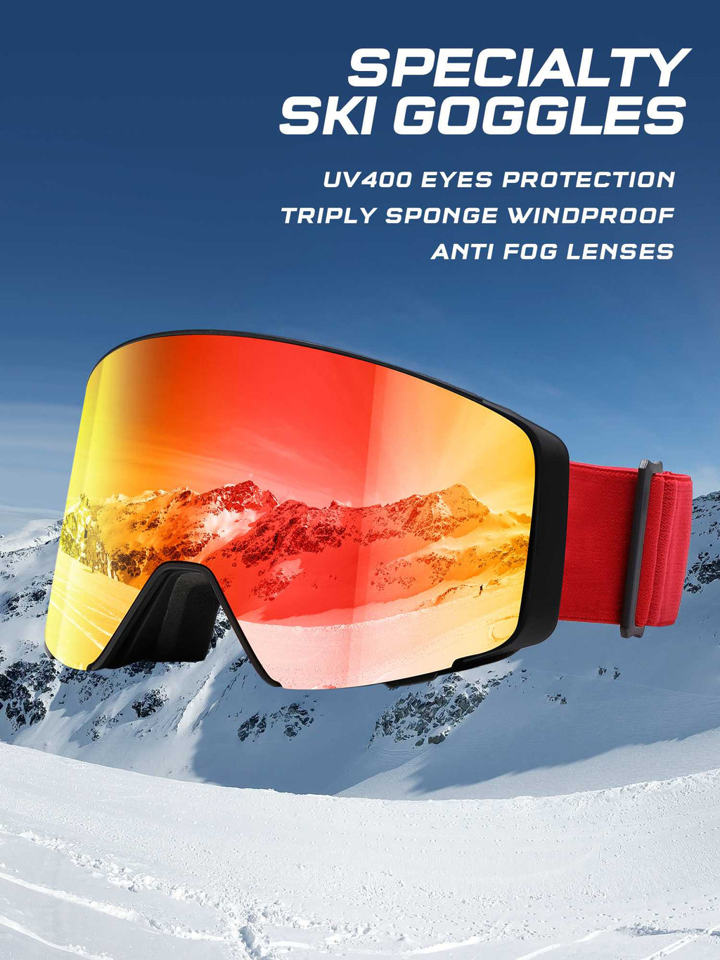 POLASUP Mountain Series 3067 Ski Goggles for Men Women, UV400 Eye Protection, Triple Sponge Windproof Design, Anti-Fog Lenses for Snowboarding & Winter Sports with Carrying Pouch