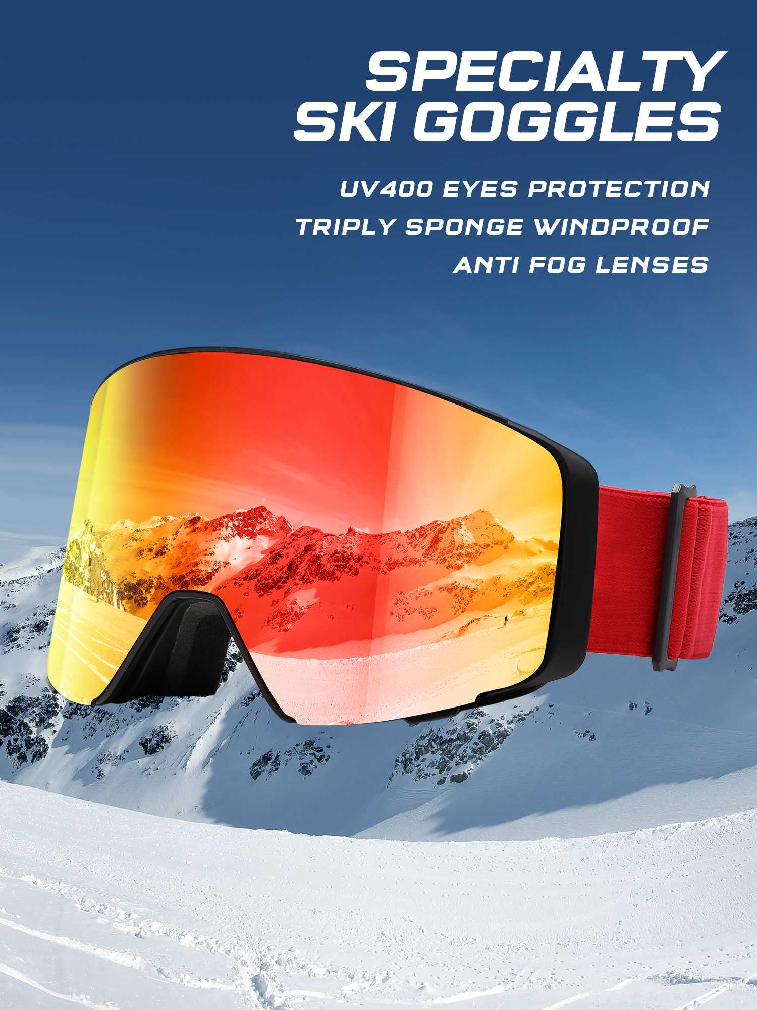POLASUP Mountain Series 3067 Ski Goggles for Men Women, UV400 Eye Protection, Triple Sponge Windproof Design, Anti-Fog Lenses for Snowboarding & Winter Sports with Carrying Pouch