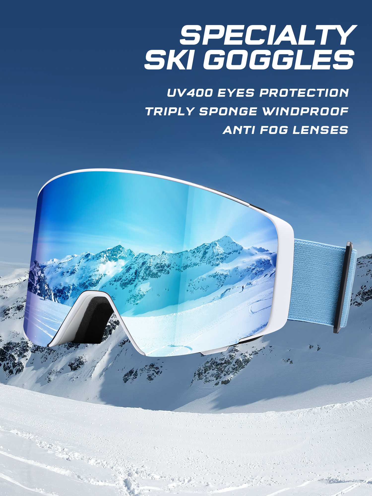 POLASUP Mountain Series 3067 Ski Goggles for Men Women, UV400 Eye Protection, Triple Sponge Windproof Design, Anti-Fog Lenses for Snowboarding & Winter Sports with Carrying Pouch