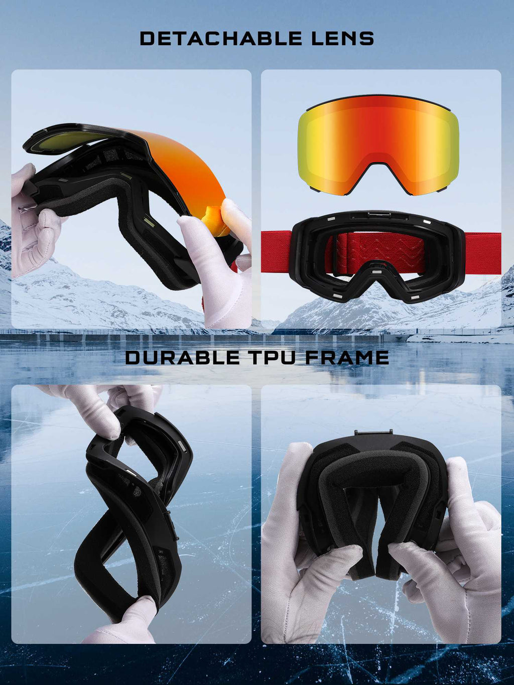 POLASUP Mountain Series 3067 Ski Goggles for Men Women, UV400 Eye Protection, Triple Sponge Windproof Design, Anti-Fog Lenses for Snowboarding & Winter Sports with Carrying Pouch