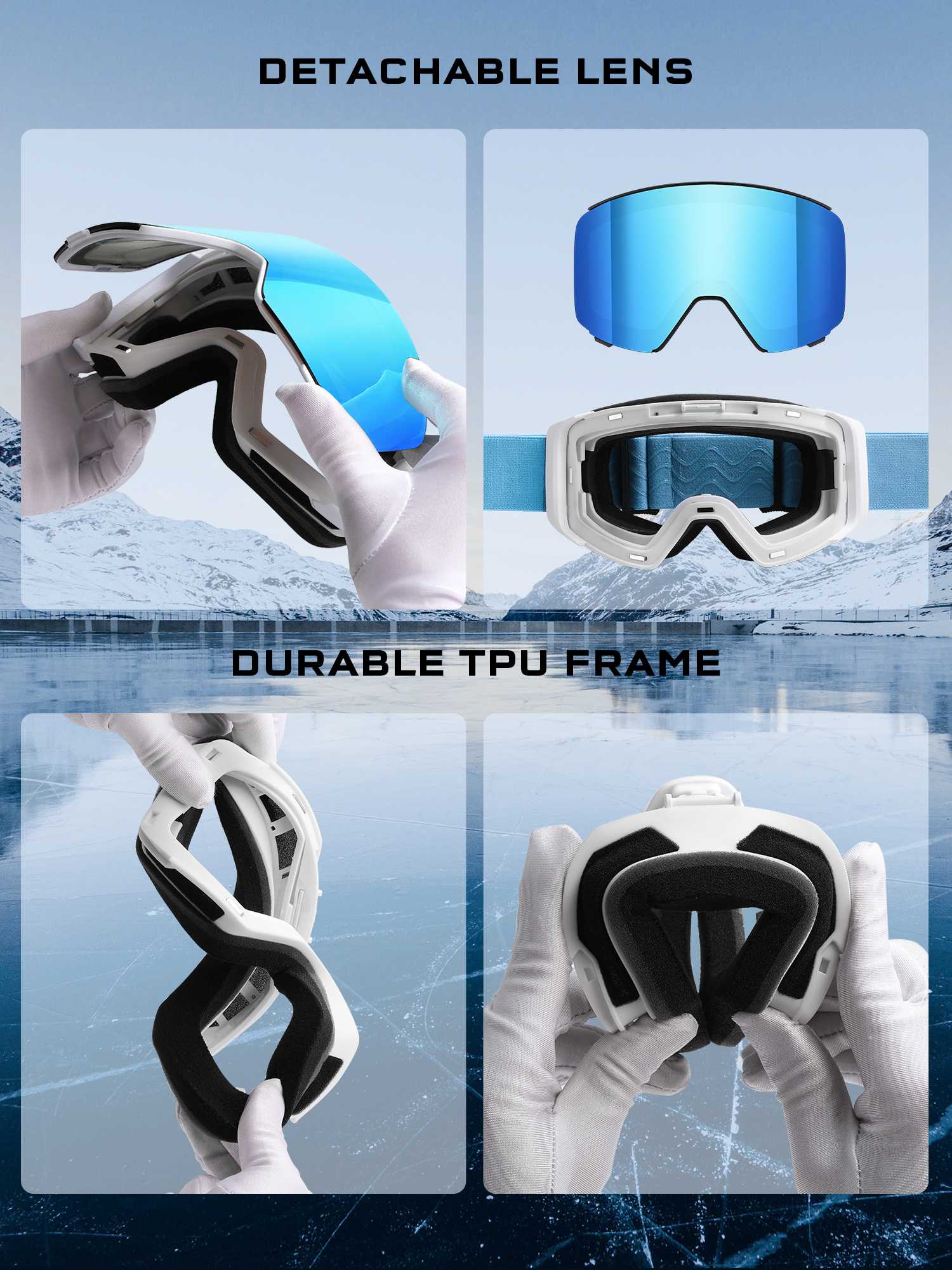 POLASUP Mountain Series 3067 Ski Goggles for Men Women, UV400 Eye Protection, Triple Sponge Windproof Design, Anti-Fog Lenses for Snowboarding & Winter Sports with Carrying Pouch