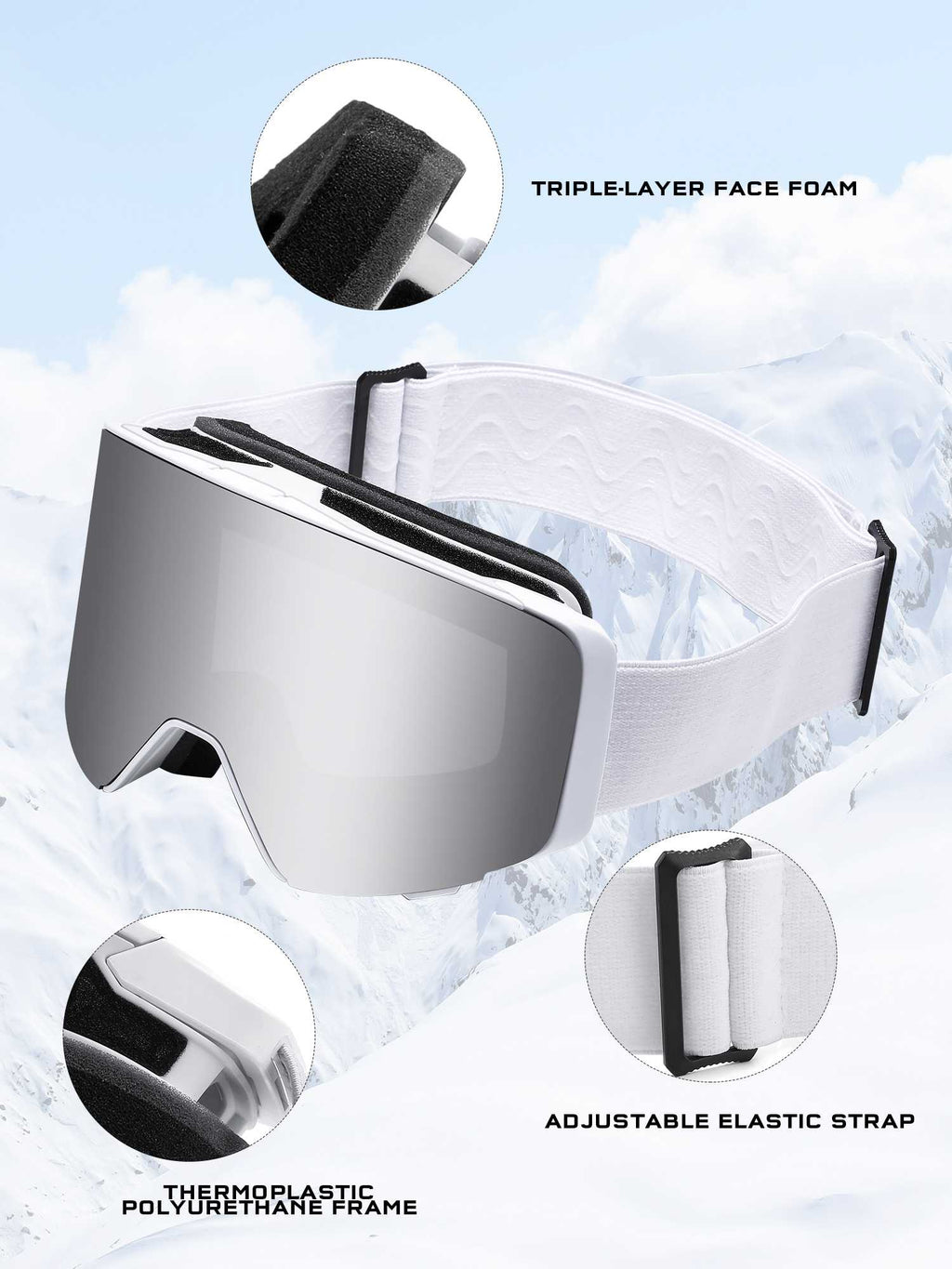 POLASUP Mountain Series 3067 Ski Goggles for Men Women, UV400 Eye Protection, Triple Sponge Windproof Design, Anti-Fog Lenses for Snowboarding & Winter Sports with Carrying Pouch