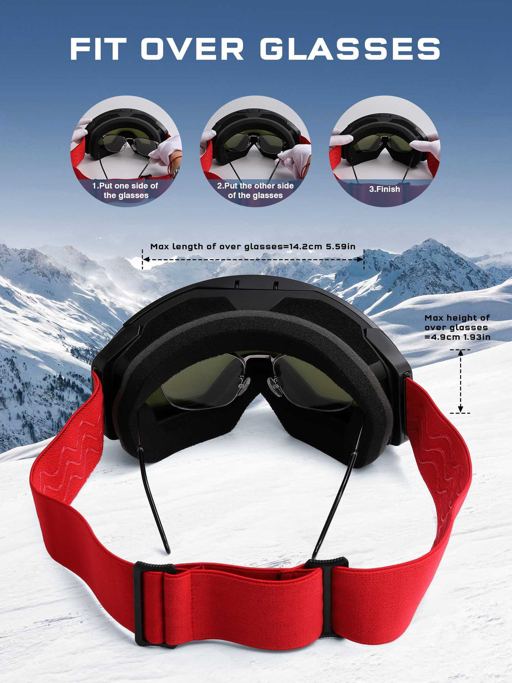 POLASUP Mountain Series 3067 Ski Goggles for Men Women, UV400 Eye Protection, Triple Sponge Windproof Design, Anti-Fog Lenses for Snowboarding & Winter Sports with Carrying Pouch