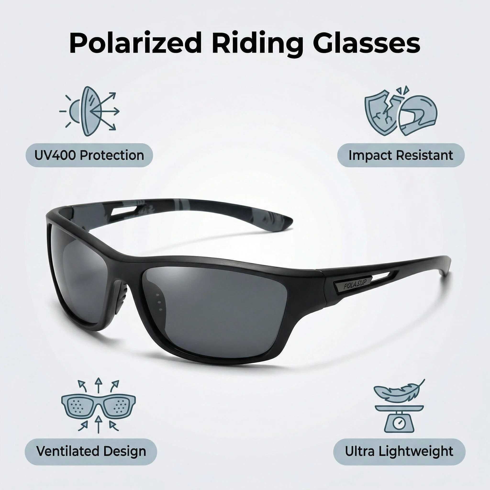 POLASUP Running Series P1480C1 Polarized Sports Sunglasses for Men, UV400 Protection, Lightweight Frame for Driving & Outdoor