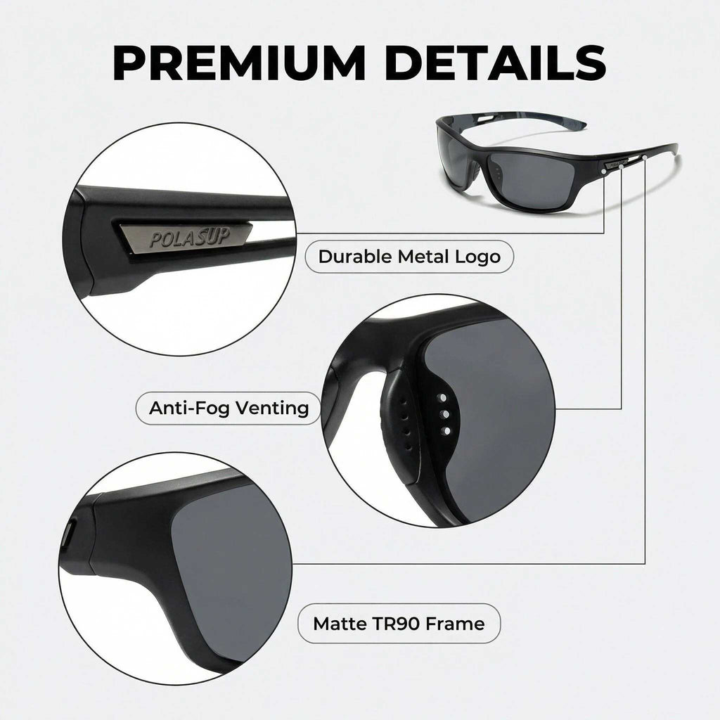POLASUP Running Series P1480C1 Polarized Sports Sunglasses for Men, UV400 Protection, Lightweight Frame for Driving & Outdoor