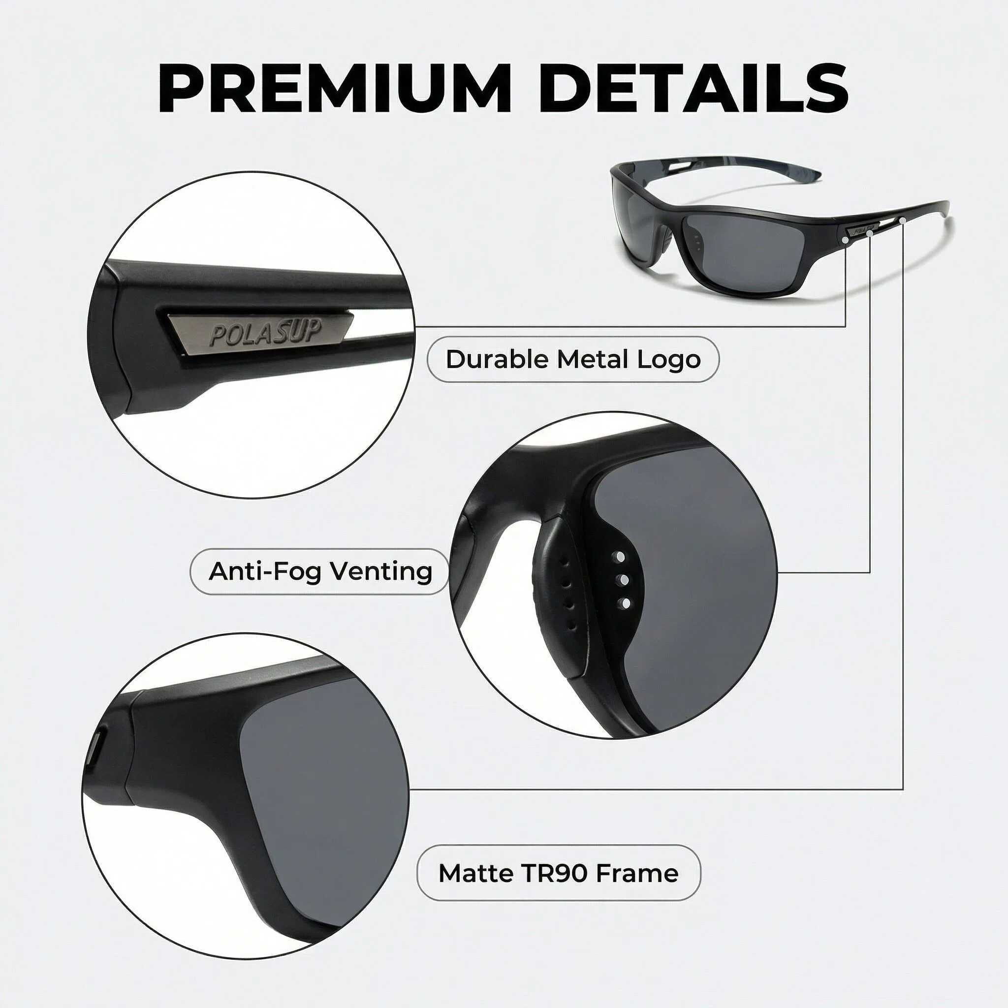 POLASUP Running Series P1480C1 Polarized Sports Sunglasses for Men, UV400 Protection, Lightweight Frame for Driving & Outdoor