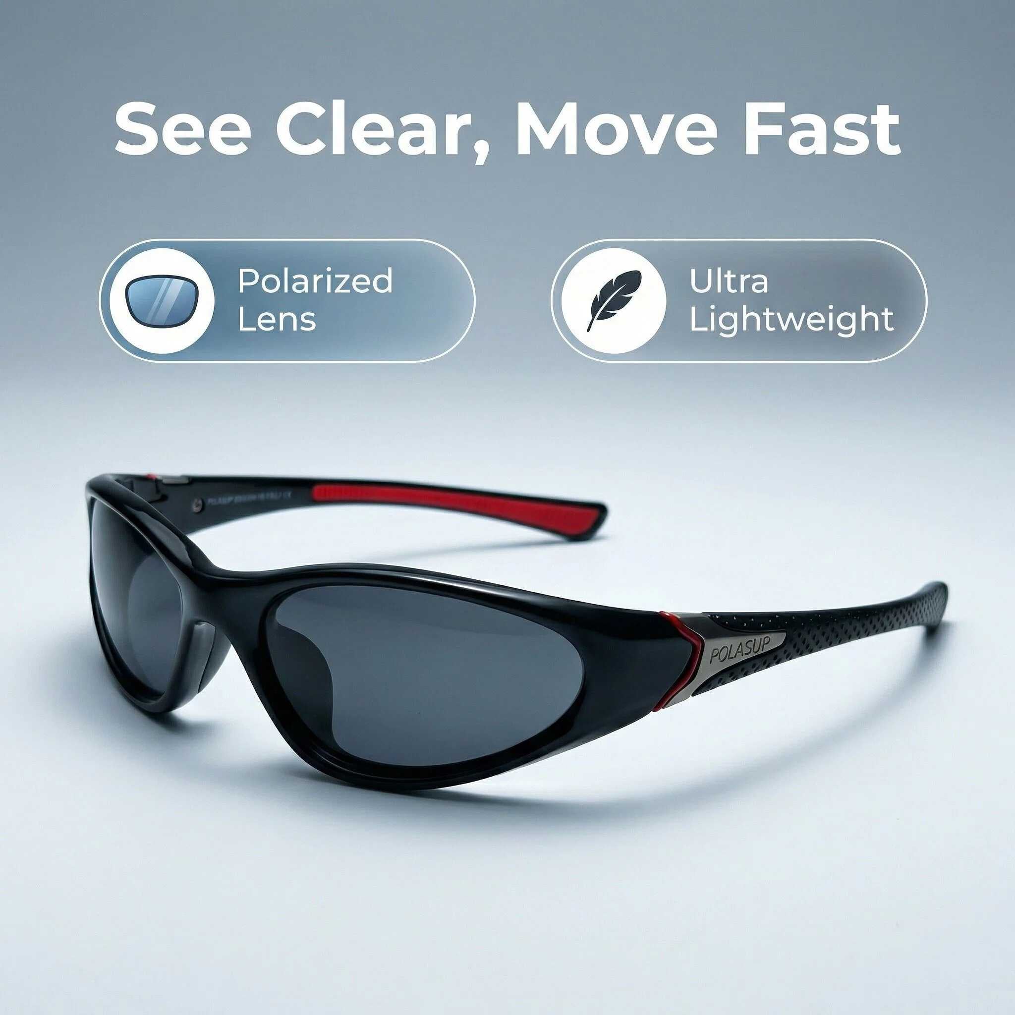 POLASUP Running Series JH3409C1 Polarized Sports Sunglasses for Men Women, UV400 Protection Wrap Around Sun Glasses for Driving Fishing Cycling
